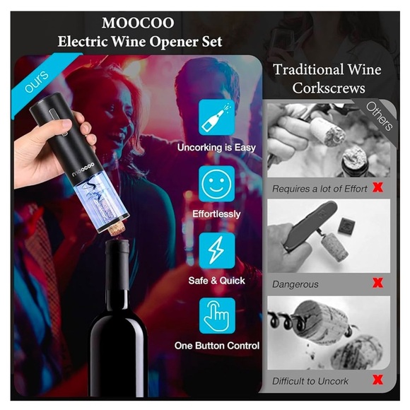 moocoo Electric Wine Set - Open,‎ Serve & Preserve - NWB - Picture 2 of 9